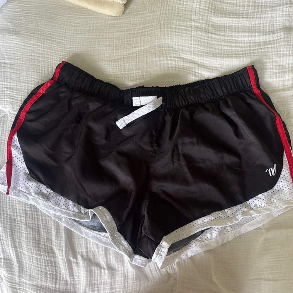 Varsity Black and Red Athletic Shorts Lightweight Design
